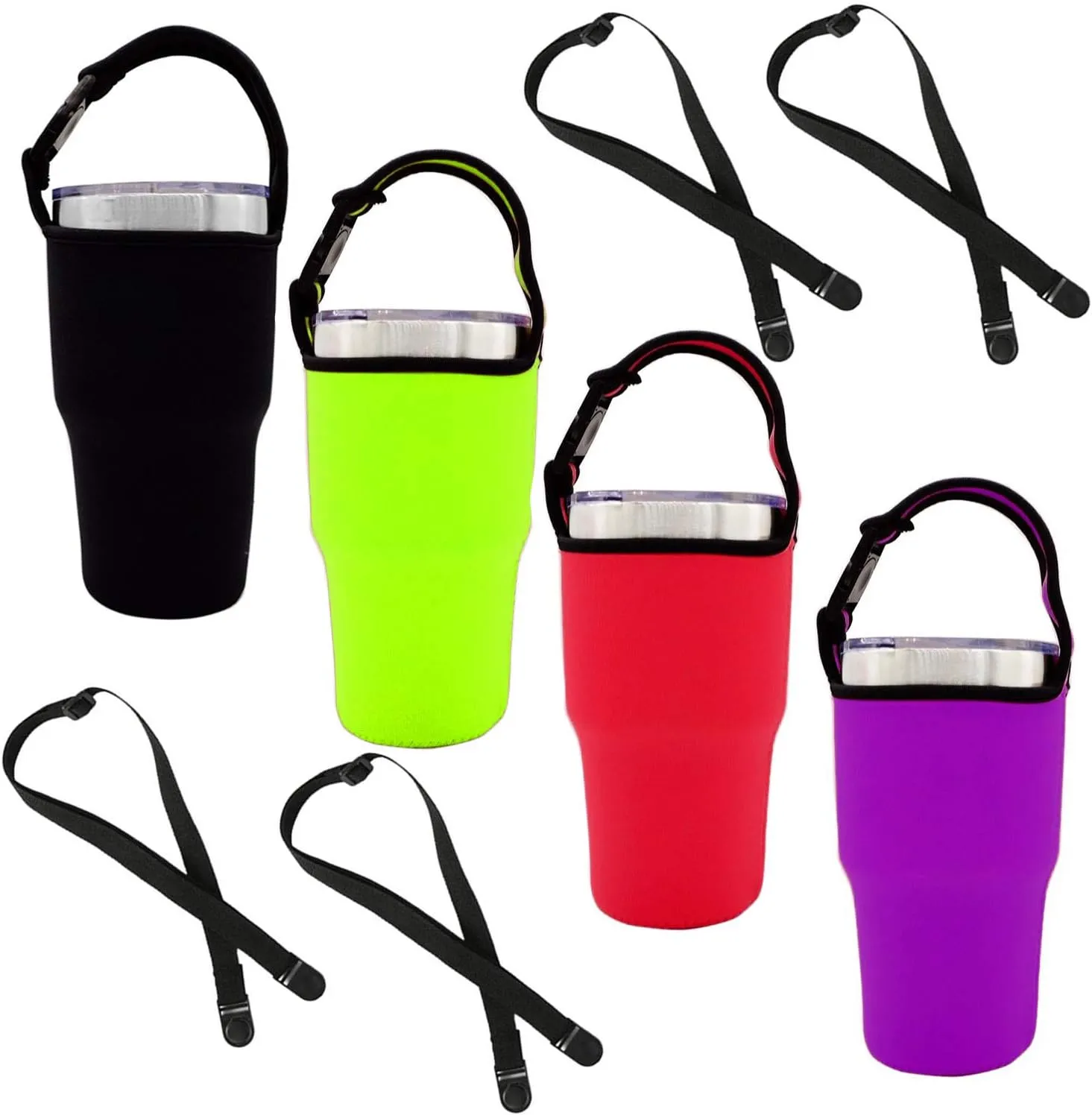 4PCS Tumbler 30oz Carrier Holder Pouch with Shoulder Strap, Fit for YETI, Rtic, Atlin, Ozark Trail, Rambler, Neoprene Sleeve with Carrying Handle