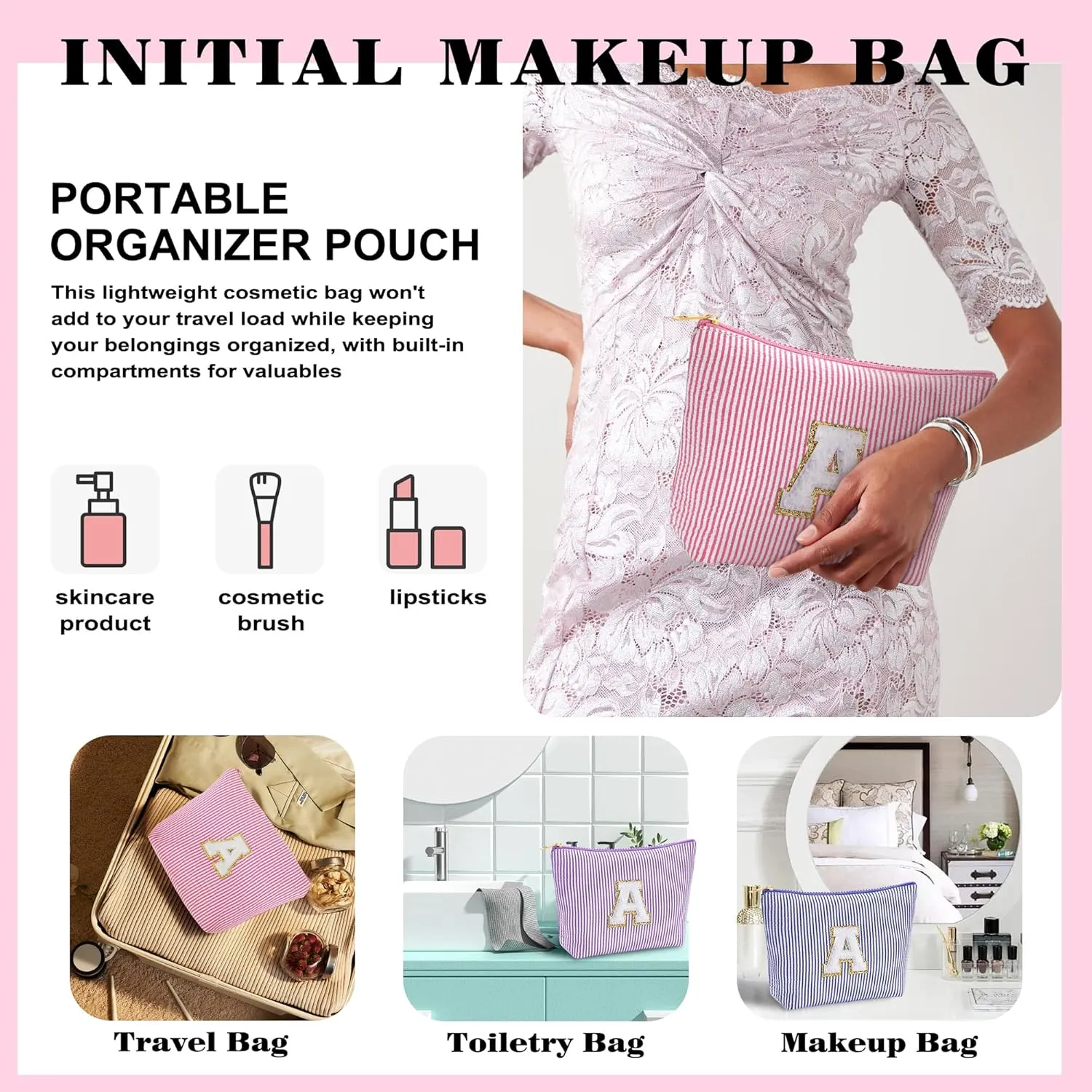 6-12 Year Old Girl Birthday Gifts - Travel Makeup Bags for Brushes, Sponges, Lipsticks, Blush, Finishing Power, Eyelash Curler... Teen Girl Gifts Trendy Stuff Birthday Travel Gifts for Girls