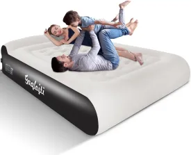 Air Mattress Queen with Built in Pump 16" Air Mattress Air Columns 660lbs Max Self Inflatable Blow Up Mattress in 3Mins Flocked Airbed with Carry Bag for Travel, Camping&Home (White)