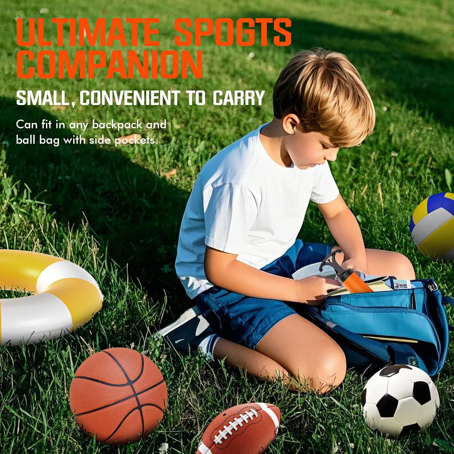 Ball Pump, Ball Pump for Sport Balls, Soccer Ball Pump, Hand Pump with 3 Needles, Nozzle, Extension Hose, Perfect for Volleyball, Basketball, Rugby, Balloon, Exercise Ball Inflator System