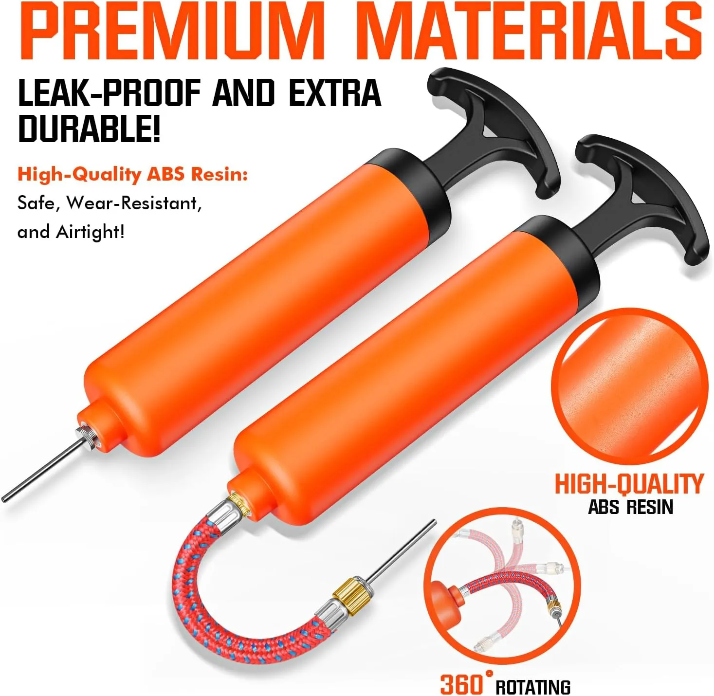 Ball Pump, Ball Pump for Sport Balls, Soccer Ball Pump, Hand Pump with 3 Needles, Nozzle, Extension Hose, Perfect for Volleyball, Basketball, Rugby, Balloon, Exercise Ball Inflator System