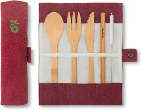 Bambaw Bamboo Cutlery Set | 7.9 Inch | Berry | Wooden Utensils in Pouch