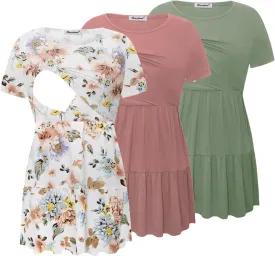 Bearsland Womens Nursing Top 3pack Short Sleeve Scoop Neck Nursing Shirt Breastfeeding Shirts