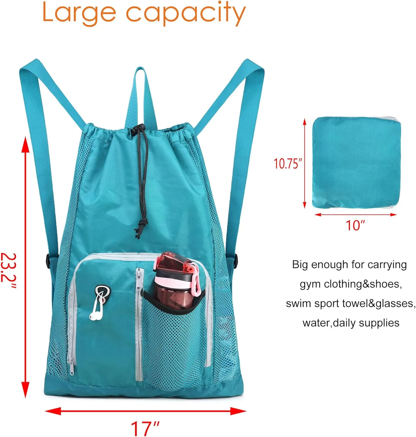 BeeGreen Drawstring Backpack for Men Women Athletic Gym Sports Workout Beach Swim