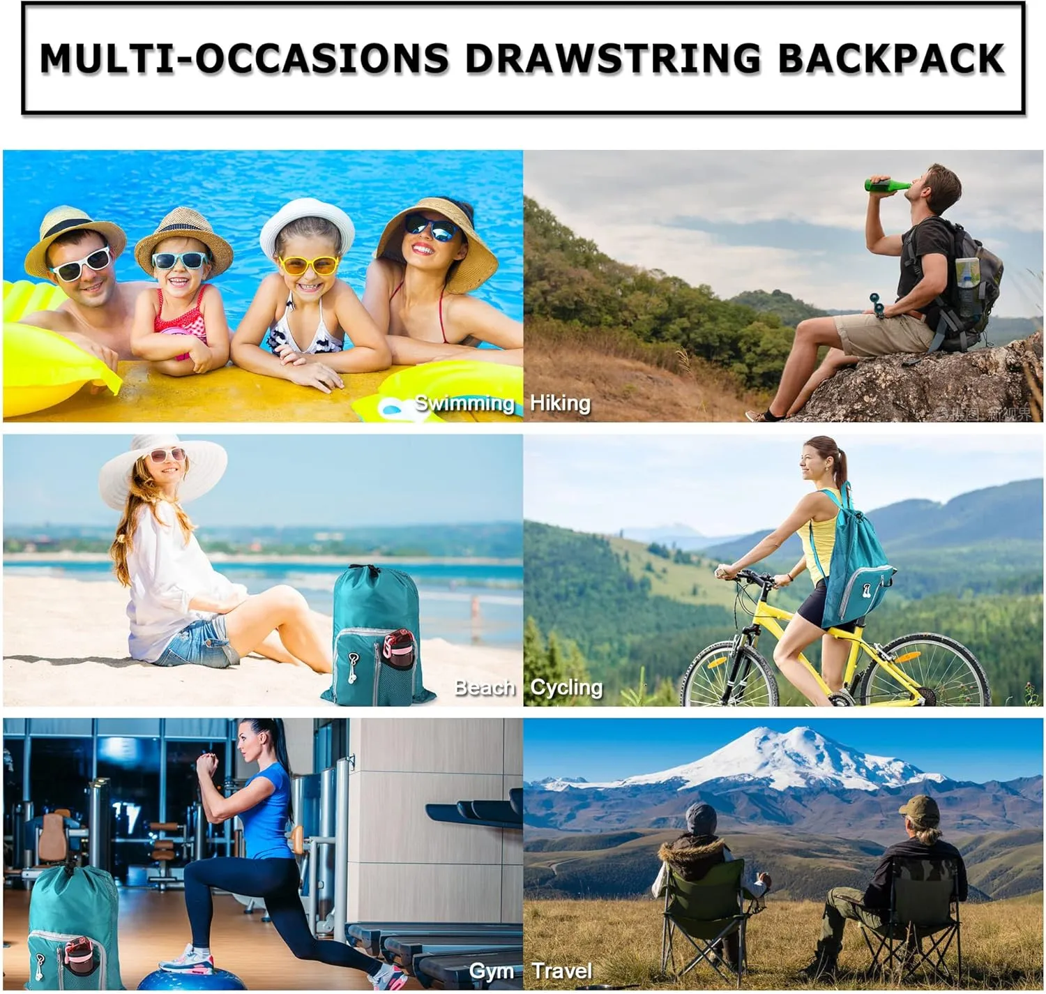 BeeGreen Drawstring Backpack for Men Women Athletic Gym Sports Workout Beach Swim