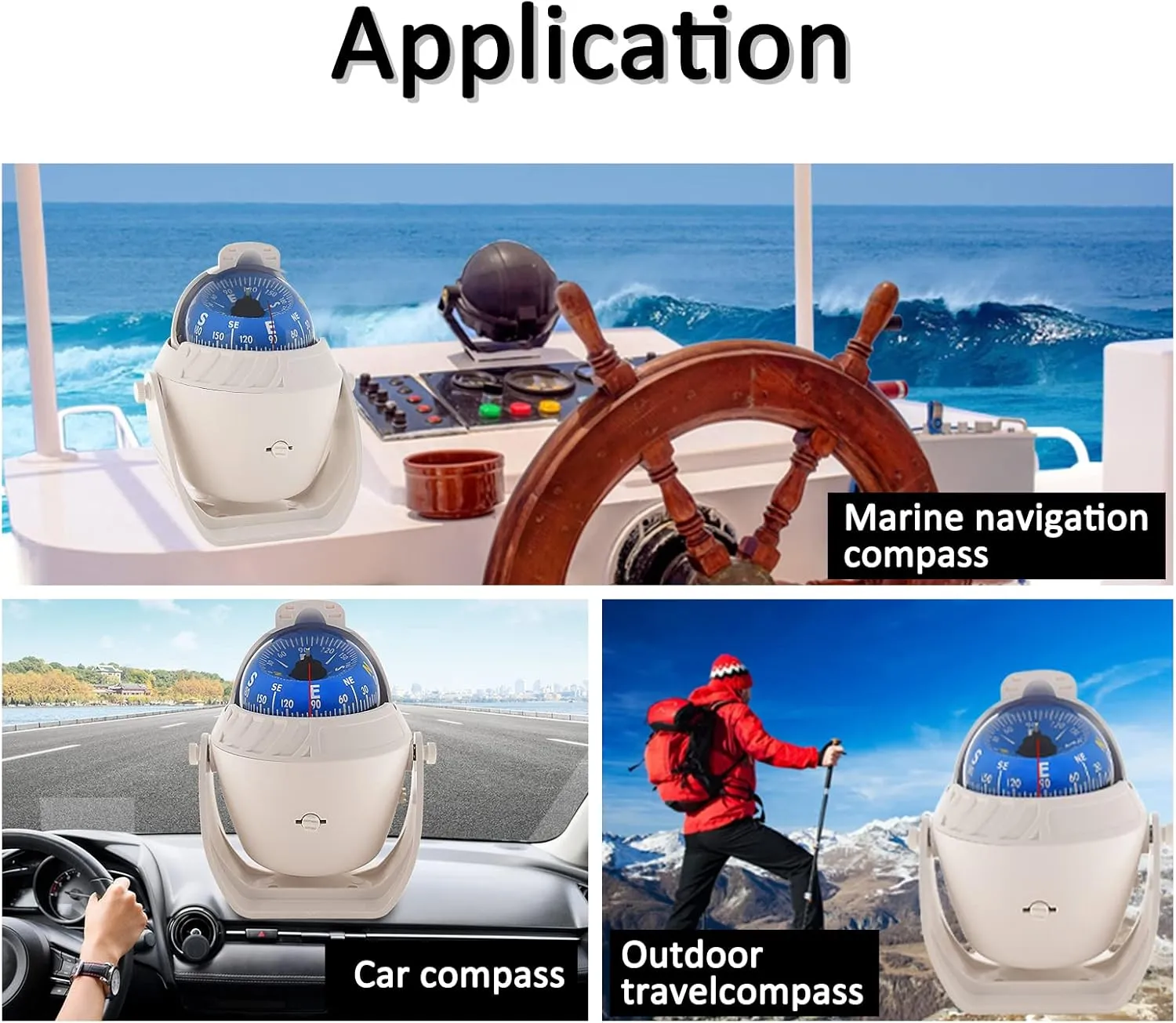 Boat Compass Flush Mount Compass, Marine Compass Dashboard with Light Pivoting, Dashboard Compass for Boat Car, Illuminated Dash Compass Surface Mount
