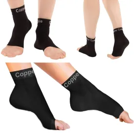 Copper Compression Foot Sleeves - Plantar Fasciitis, Achilles, Ankle Support Brace Socks - Day / Night Relief from Heel Spurs, Arch Pain, Swelling, Soccer Injuries, Golf, Running - 1 Pair Black - S/M
