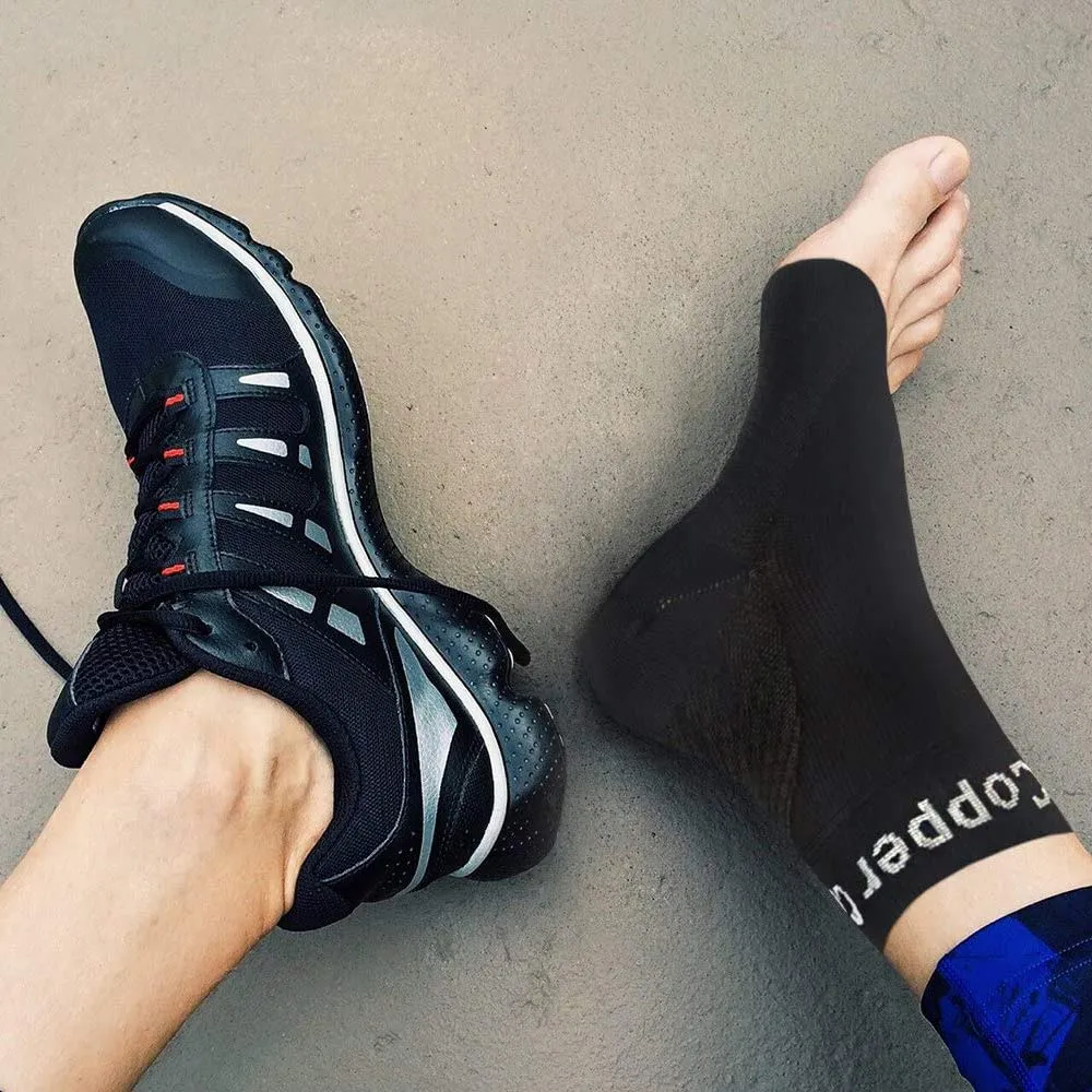 Copper Compression Foot Sleeves - Plantar Fasciitis, Achilles, Ankle Support Brace Socks - Day / Night Relief from Heel Spurs, Arch Pain, Swelling, Soccer Injuries, Golf, Running - 1 Pair Black - S/M