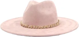 Dcvmvmn Women Men Fedora Hat Same Color Chain Big Rim Hat Unisex Jazz Hat