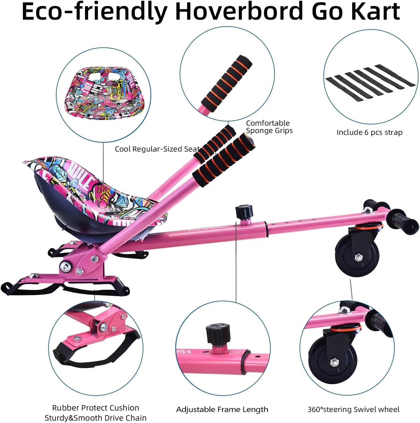 Eco-Friendly Hoverboard Seat Attachment - Cool Seat, Swivel Wheel, Adjustable Length - Compatible with 6.5", 8", 8.5", 10" Hoverboards - Safe & Enjoyable Riding for Both Kids and Adults!