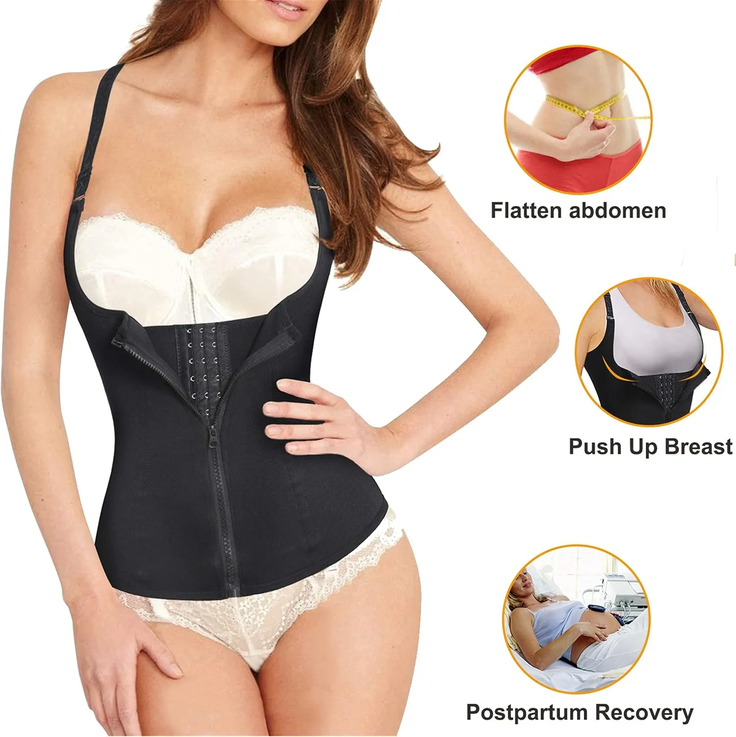 Eleady Women's Underbust Corset Waist Trainer Cincher Steel Boned Body Shaper Vest with Adjustable Straps