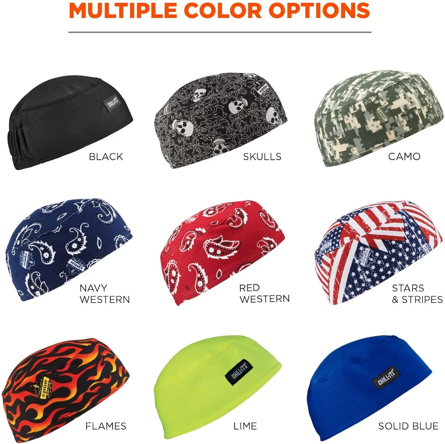 Ergodyne Chill Its 6630 Skull Cap, Lined with Terry Cloth Sweatband, Sweat Wicking, Red Western