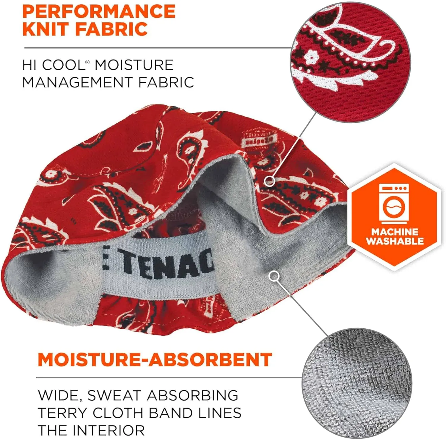 Ergodyne Chill Its 6630 Skull Cap, Lined with Terry Cloth Sweatband, Sweat Wicking, Red Western