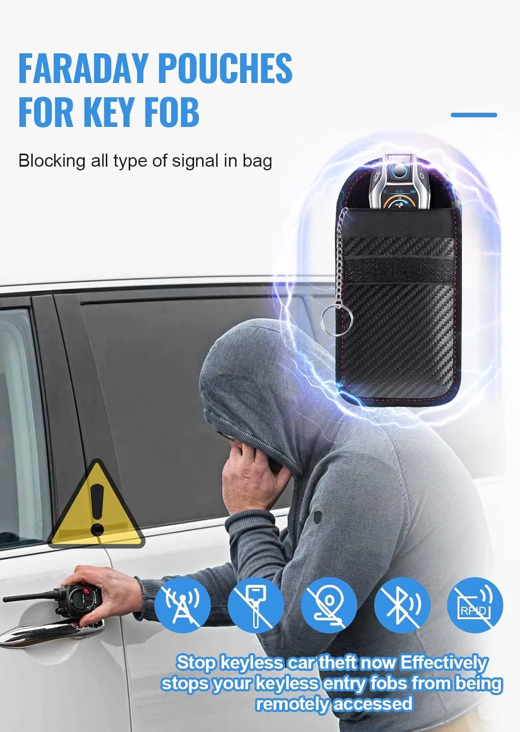 Faraday Pouch for Car Keys, Faraday Bag, Car RFID Signal Blocking Holder, Key Fob Protector, Key fob cage Block Signal Anti-Theft Fob Case (2 Pack)