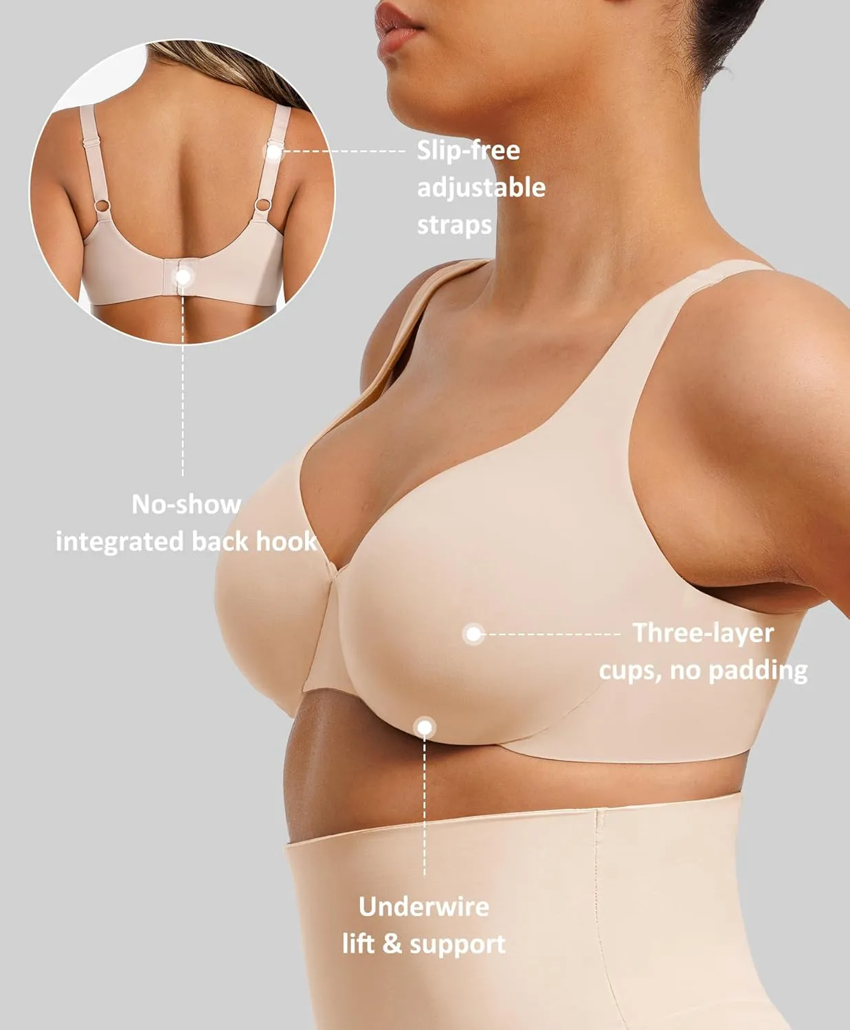 FeelinGirl Bras for Women Unlined No Padding Comfort Underwire Plus Size Full Coverage Seamless Plunge Everyday Bras