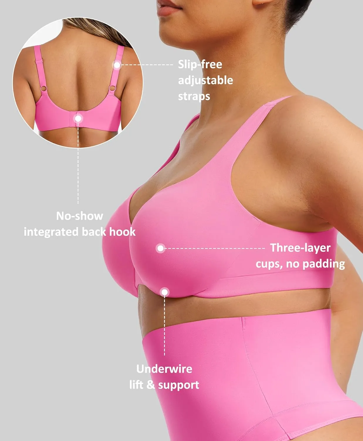 FeelinGirl Bras for Women Unlined No Padding Comfort Underwire Plus Size Full Coverage Seamless Plunge Everyday Bras