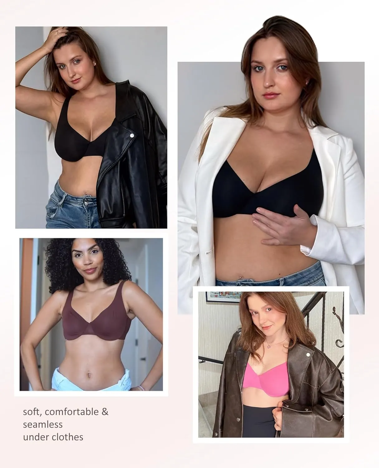 FeelinGirl Bras for Women Unlined No Padding Comfort Underwire Plus Size Full Coverage Seamless Plunge Everyday Bras