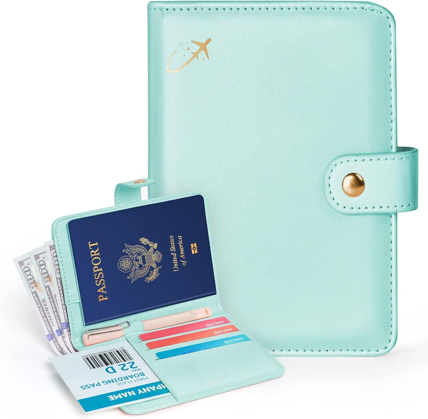 Forvencer Passport Holder Cover with Money Pocket, RFID Blocking Passport Wallet for Travel, Premium Travel Card Case, Waterproof Travel Accessories for Women Men, Light Blue