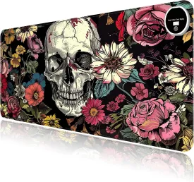 Heated Mouse Pad with 3 Levels Heated & 3 Hours Auto Shut-Off Mouse Pad for Warming Hands in Office Home, 23.6" x 14.2"Large Safe Desk Mat Hand WarmerSkull in Flowers
