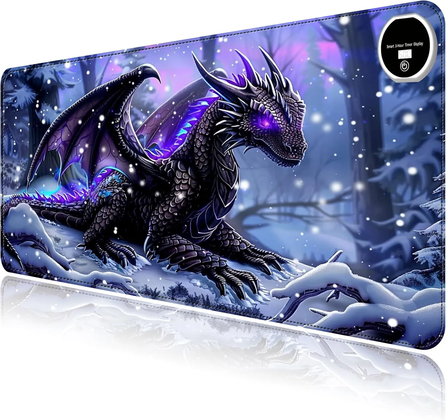 Heated Mouse Pad with 3 Levels Heated & 3 Hours Auto Shut-Off Mouse Pad for Warming Hands in Office Home, 31.5" x 13"Large Safe Desk Mat Hand WarmerPurple Flying Dragon