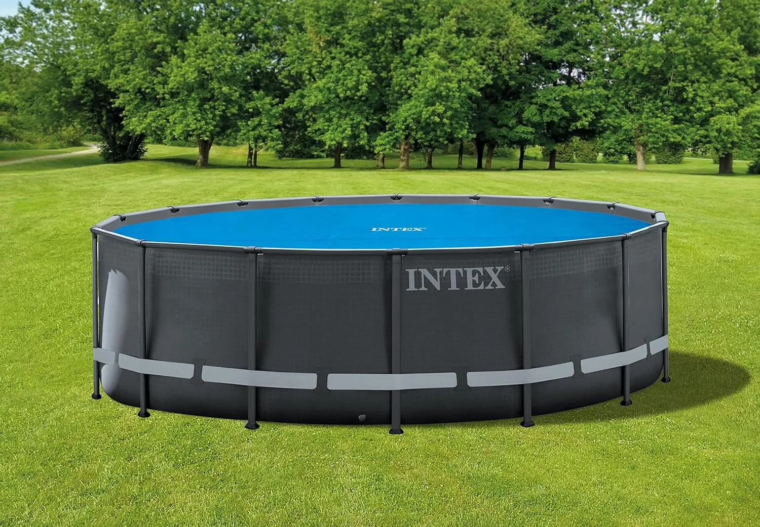 INTEX 28014E Solar Pool Cover: for 16ft Round Easy Set and Metal Frame Pools  Insulates Pool Water  Reduces Water Evaporation  Keeps Debris Out  Reduces Chemical Consumption