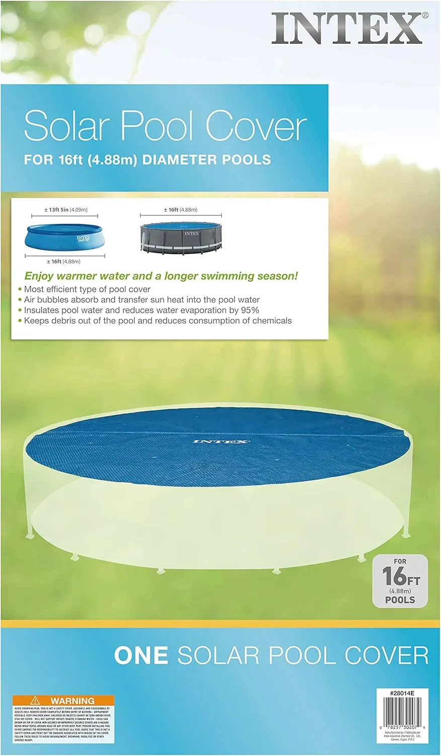 INTEX 28014E Solar Pool Cover: for 16ft Round Easy Set and Metal Frame Pools  Insulates Pool Water  Reduces Water Evaporation  Keeps Debris Out  Reduces Chemical Consumption