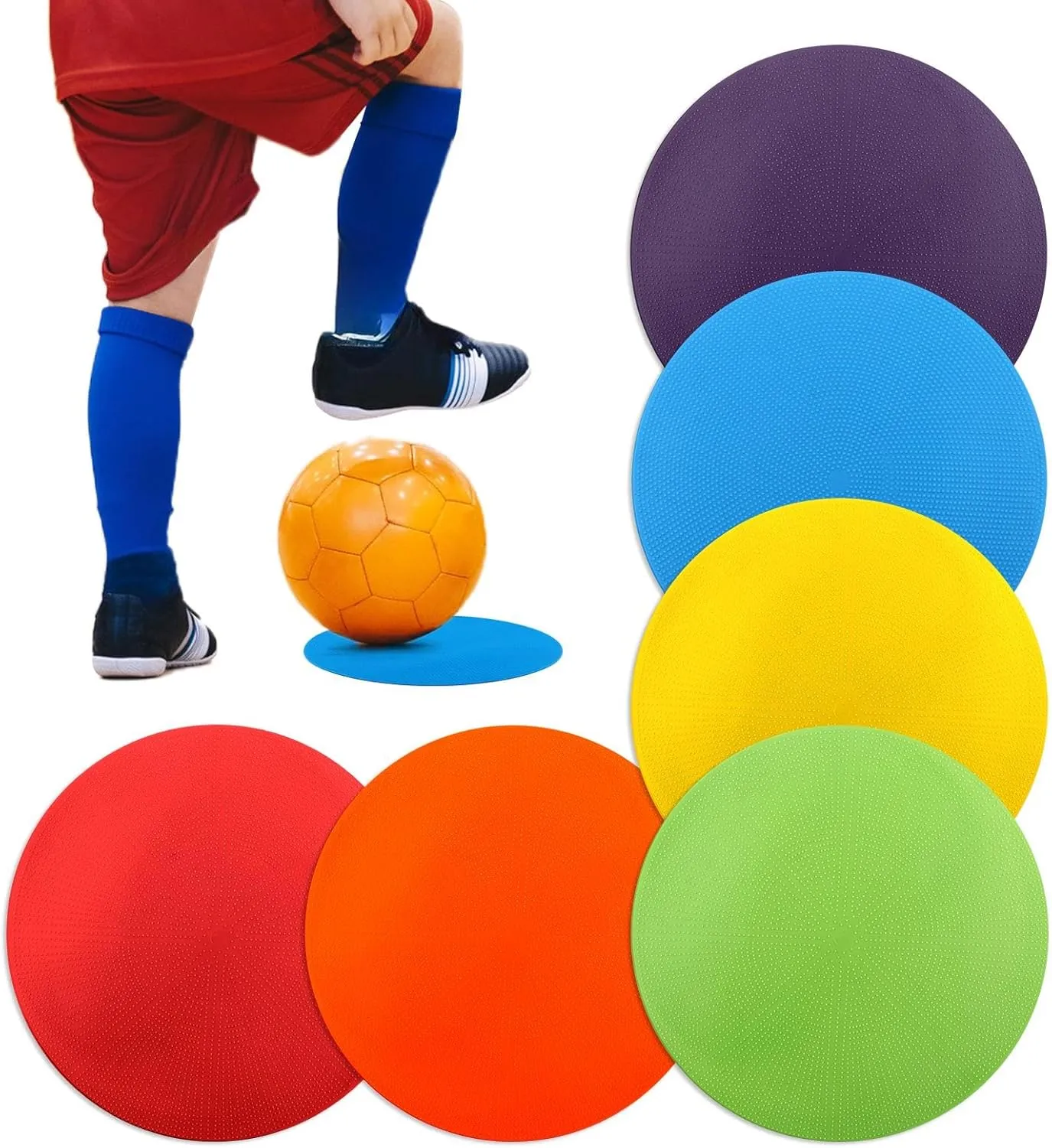 JIANWEI 6pcs Poly Spot Markers for Sports, Activities, Social Distancing, 9inch Non Slip Rubber Agility Markers Flat Field Cones for Soccer Basketball Sports Speed Agility Training(as Shown)