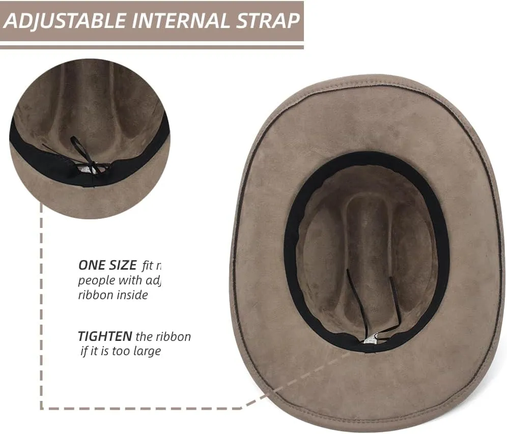 LIDHAY Cowboy Hat for Women Men Wide Brim Cowboy Cowgirl Hats Western Suede Cattleman Cowboy Hats