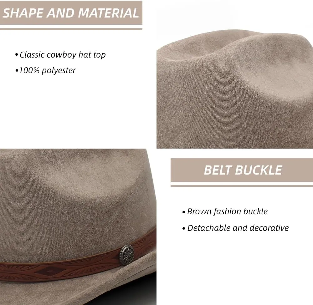 LIDHAY Cowboy Hat for Women Men Wide Brim Cowboy Cowgirl Hats Western Suede Cattleman Cowboy Hats