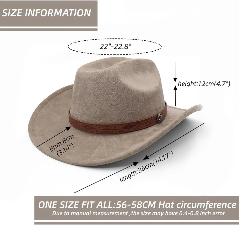 LIDHAY Cowboy Hat for Women Men Wide Brim Cowboy Cowgirl Hats Western Suede Cattleman Cowboy Hats