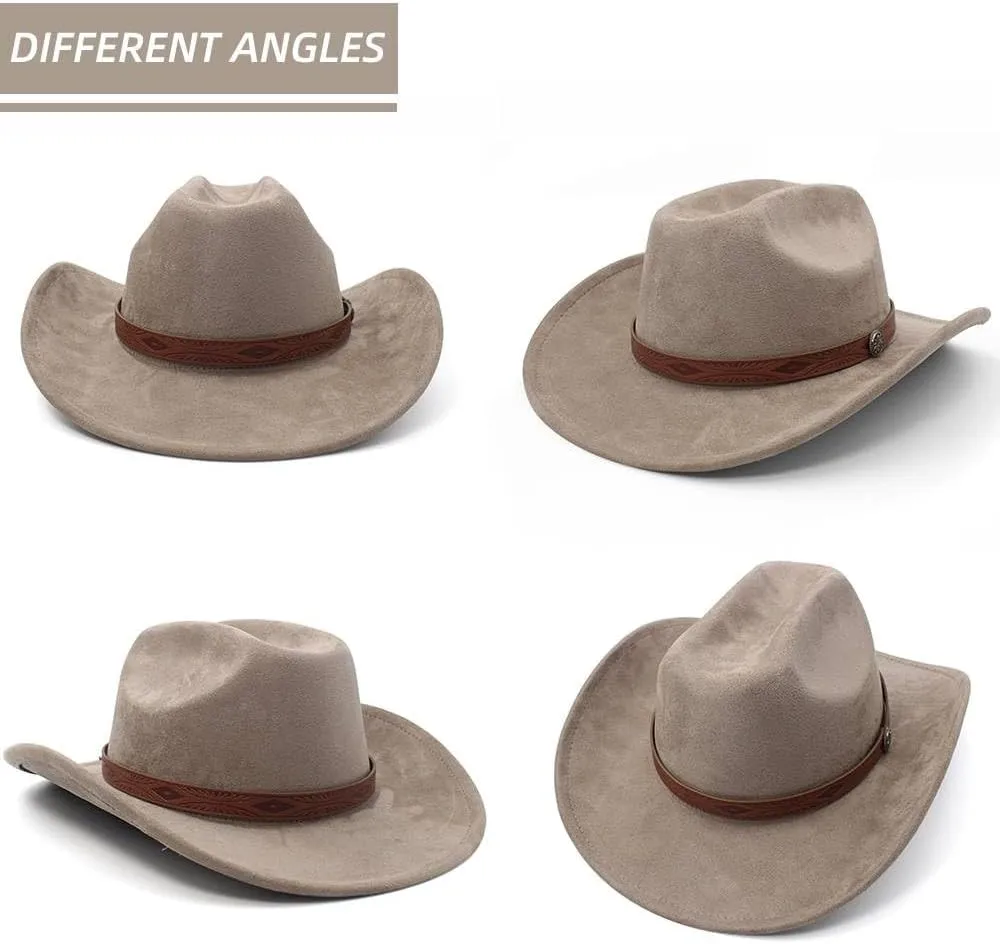 LIDHAY Cowboy Hat for Women Men Wide Brim Cowboy Cowgirl Hats Western Suede Cattleman Cowboy Hats
