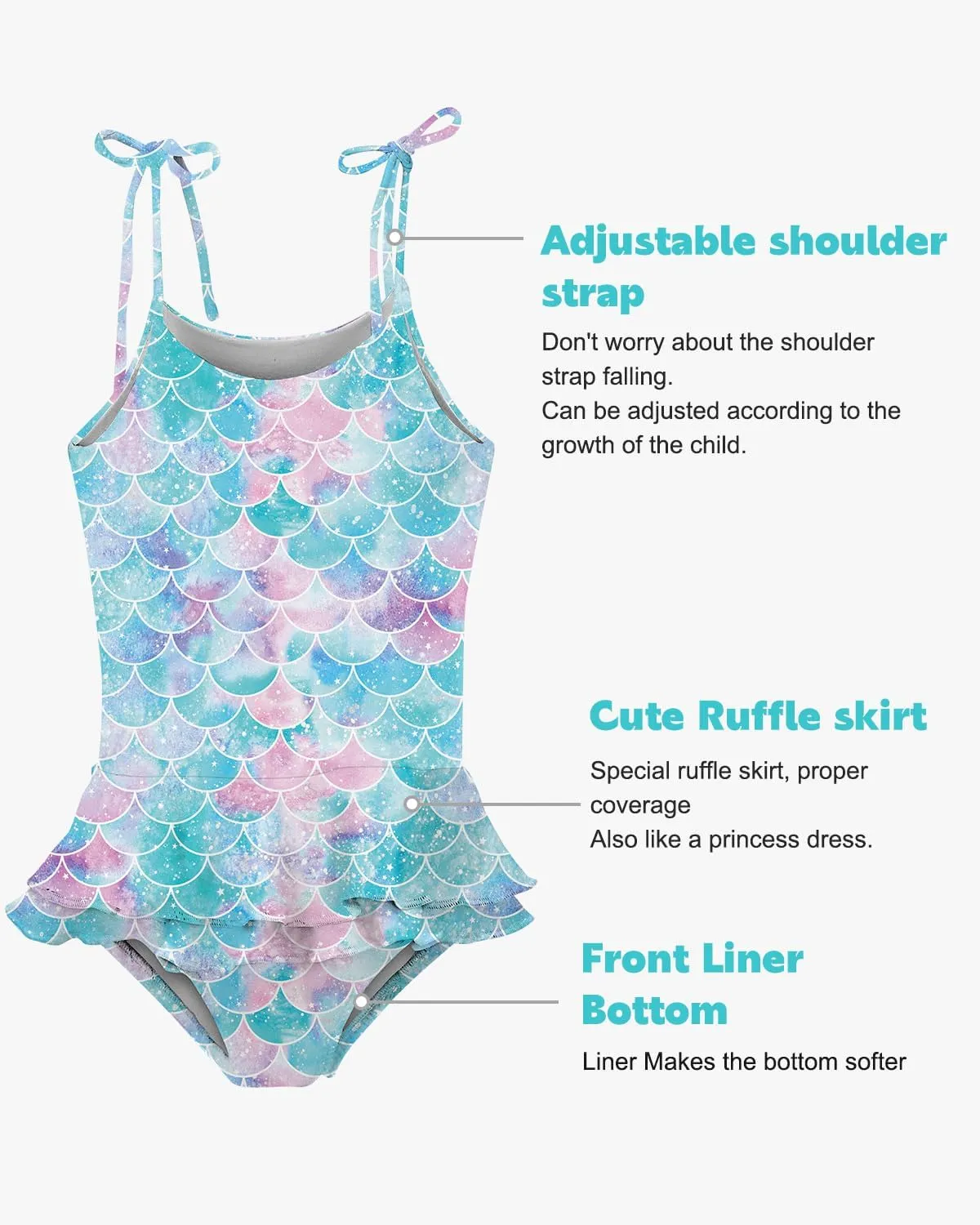 Lovekider Girls Swimsuit One-Piece Adjustable Straps Swimwear Ruffled Tankini Bathing Suit with Sun Protection 2-9 Years Old