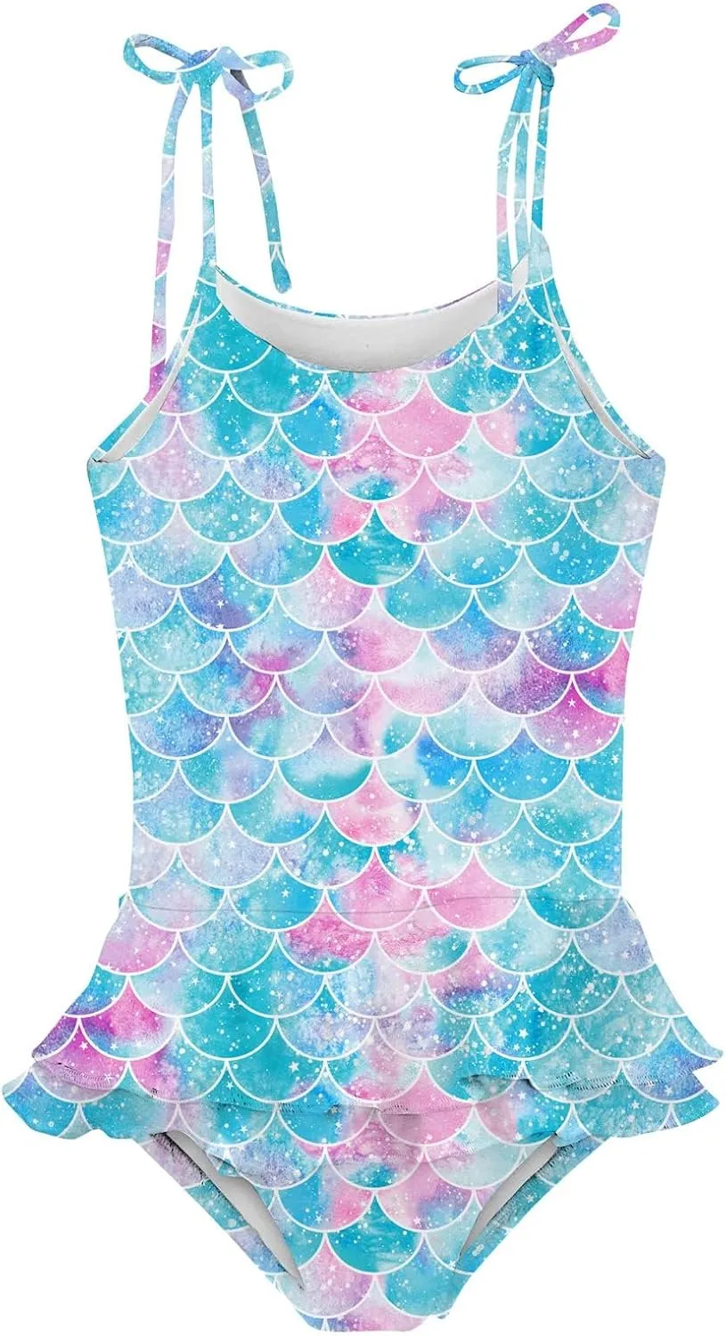 Lovekider Girls Swimsuit One-Piece Adjustable Straps Swimwear Ruffled Tankini Bathing Suit with Sun Protection 2-9 Years Old