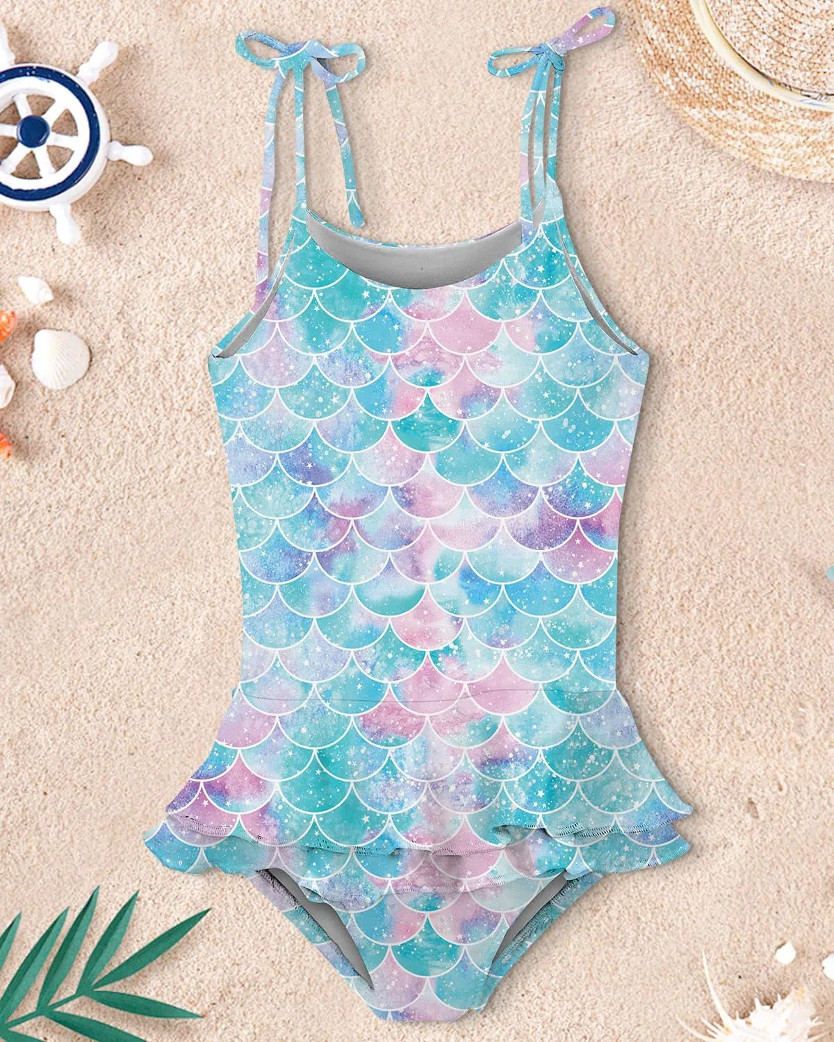 Lovekider Girls Swimsuit One-Piece Adjustable Straps Swimwear Ruffled Tankini Bathing Suit with Sun Protection 2-9 Years Old