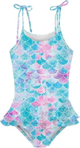 Lovekider Girls Swimsuit One-Piece Adjustable Straps Swimwear Ruffled Tankini Bathing Suit with Sun Protection 2-9 Years Old