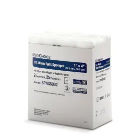 MediChoice IV Drain Split Sponge, Non-Woven, Sterile, Hypoallergenic, 4x4 Inch, White, 1314SPNG5002 (Case of 300)