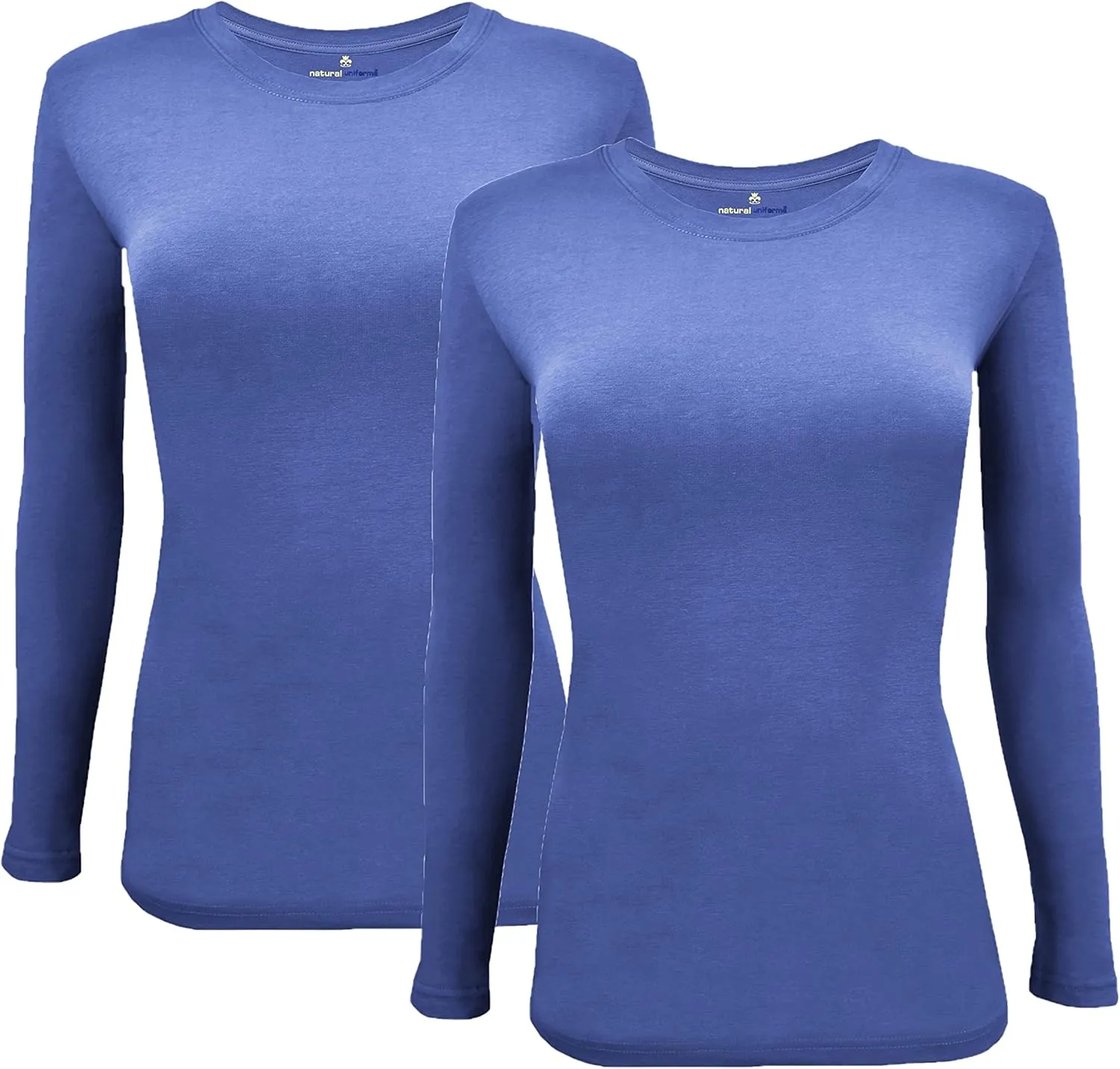 Natural Uniforms Women's Under Scrub Tee Crew Neck Long Sleeve T-Shirt Pack of 2 - Multi Pack of 2