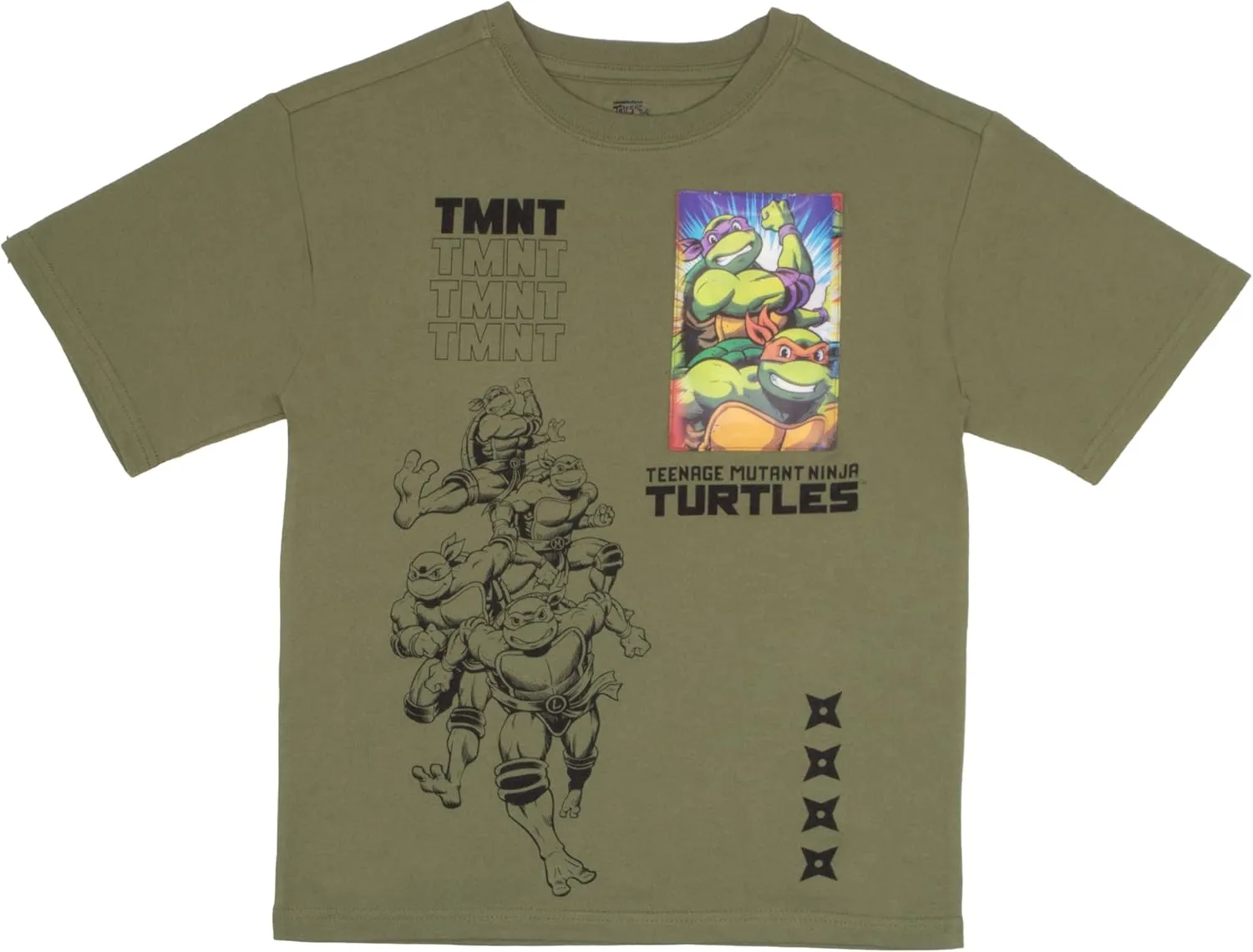 Nickelodeon Teenage Mutant Ninja Turtles Boys T-Shirt & Shorts with Lenticular Image Changing Patch 2-Piece TMNT Set for Kids