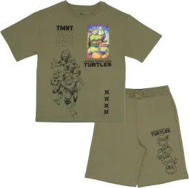 Nickelodeon Teenage Mutant Ninja Turtles Boys T-Shirt & Shorts with Lenticular Image Changing Patch 2-Piece TMNT Set for Kids