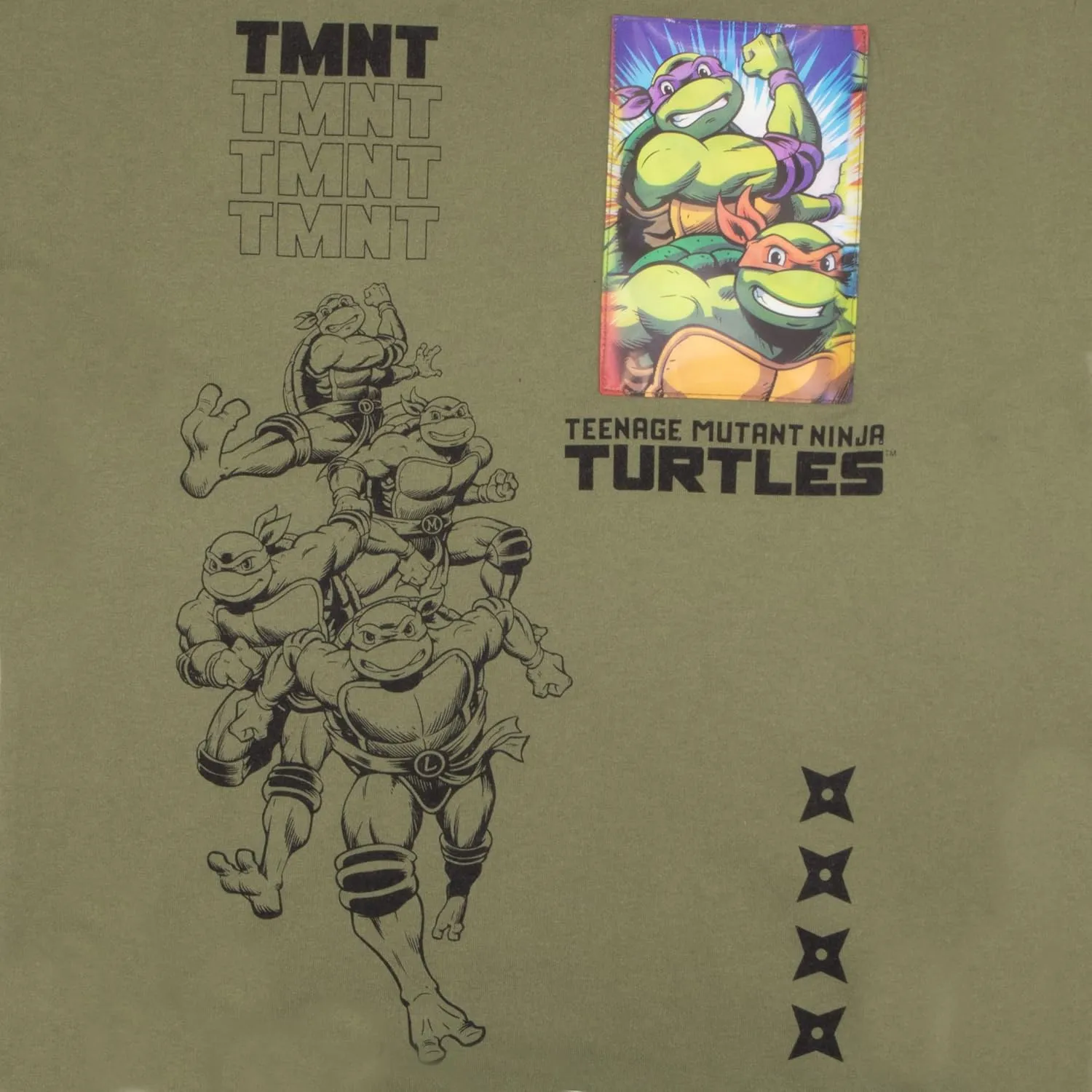 Nickelodeon Teenage Mutant Ninja Turtles Boys T-Shirt & Shorts with Lenticular Image Changing Patch 2-Piece TMNT Set for Kids