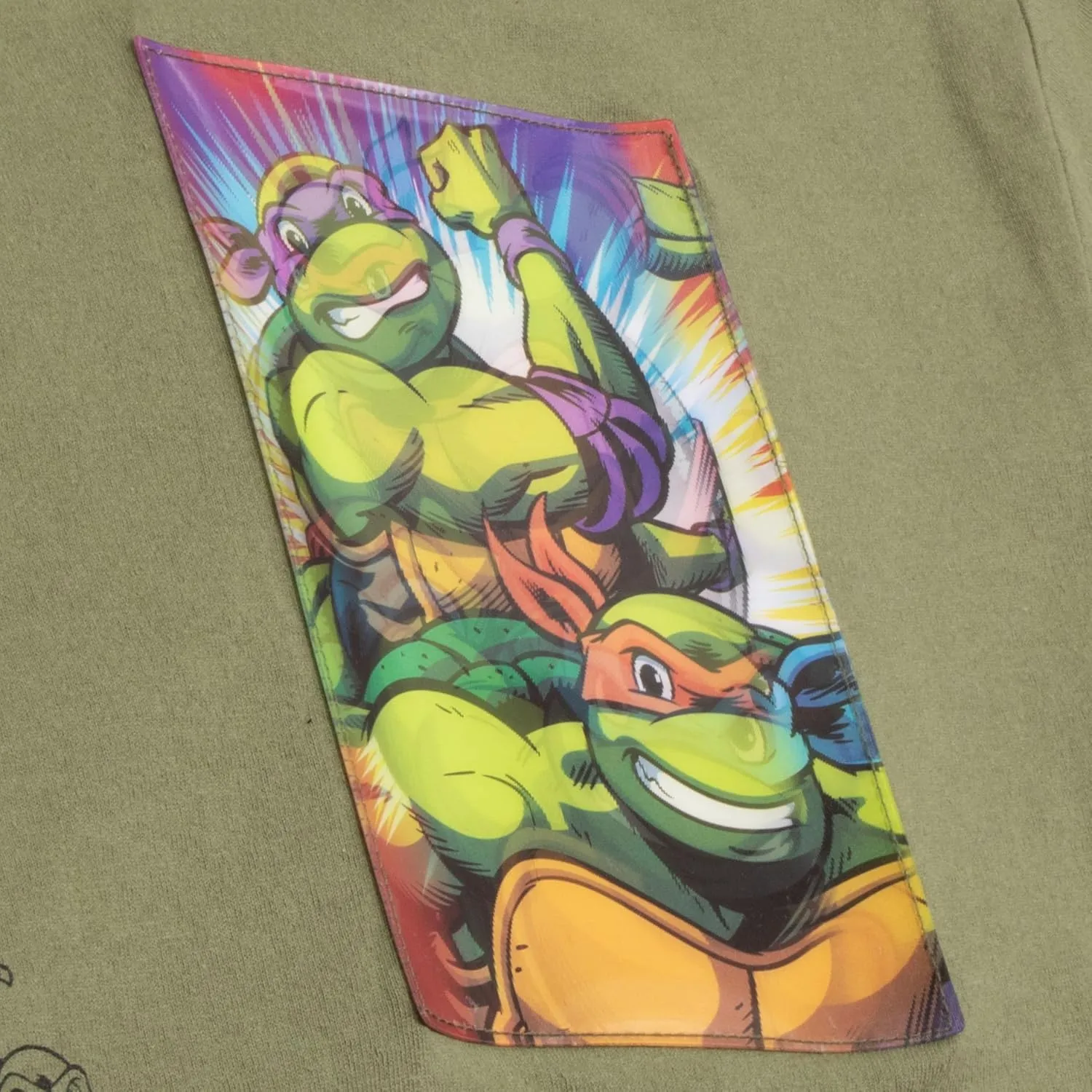 Nickelodeon Teenage Mutant Ninja Turtles Boys T-Shirt & Shorts with Lenticular Image Changing Patch 2-Piece TMNT Set for Kids
