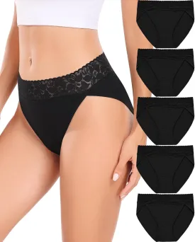 RHYFF Womens Underwear Cotton Bikini Panties High Cut Lace Panty Stretch Hipster Underpants Ladies Briefs S-XXL