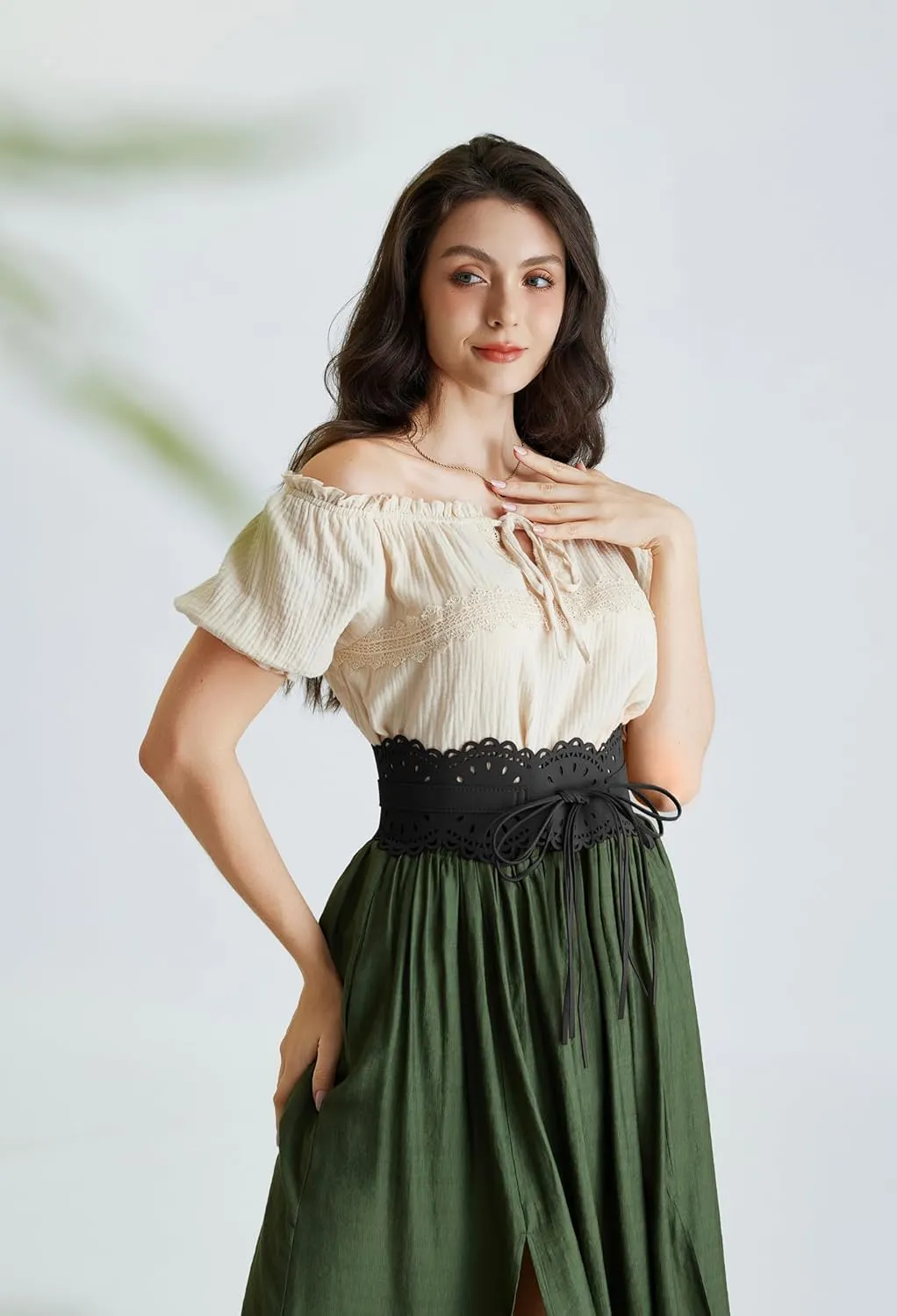 Scarlet Darkness Corset Belt for Women Wide Renaissance Belt Bow Tied Suede Cinch Belts