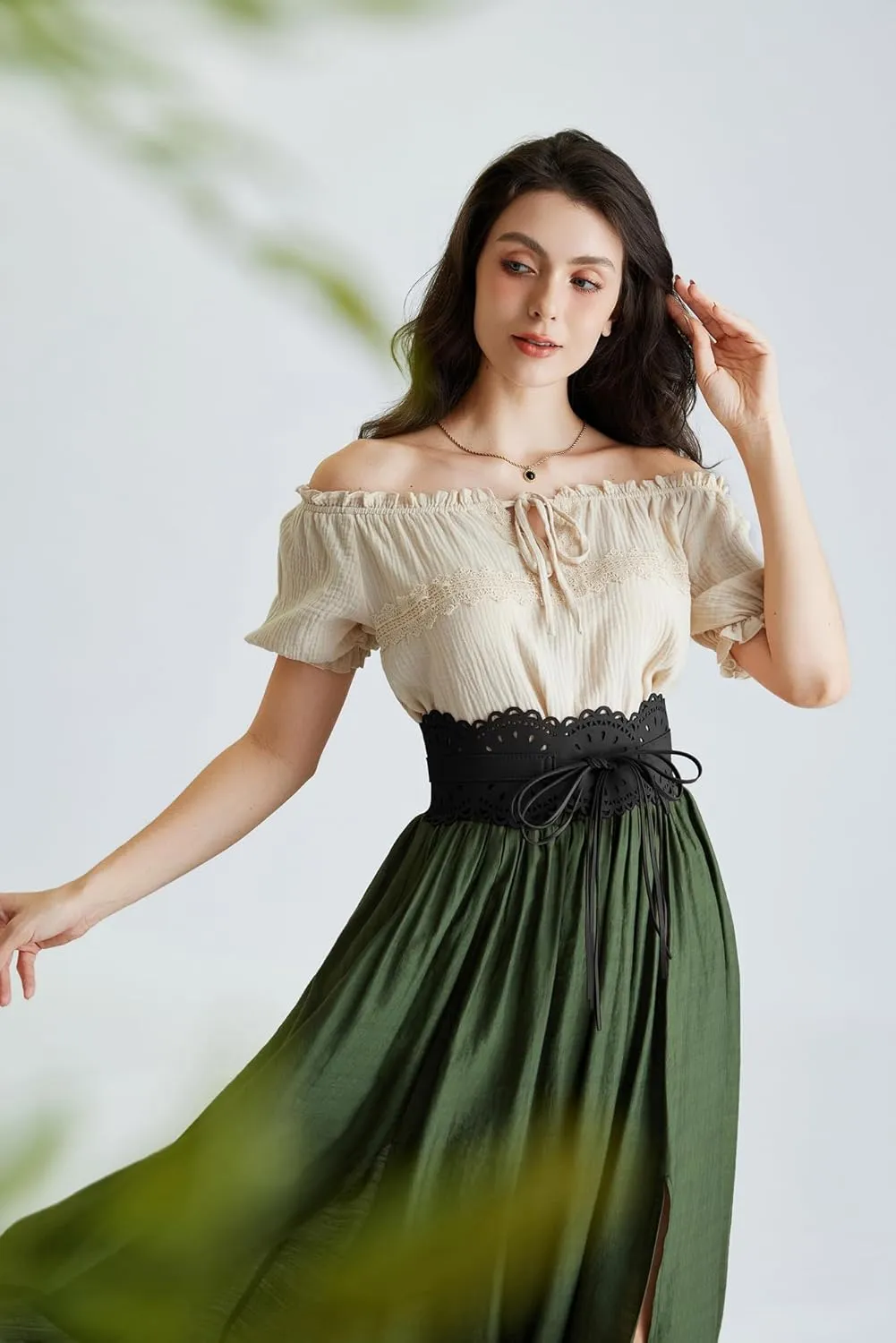 Scarlet Darkness Corset Belt for Women Wide Renaissance Belt Bow Tied Suede Cinch Belts