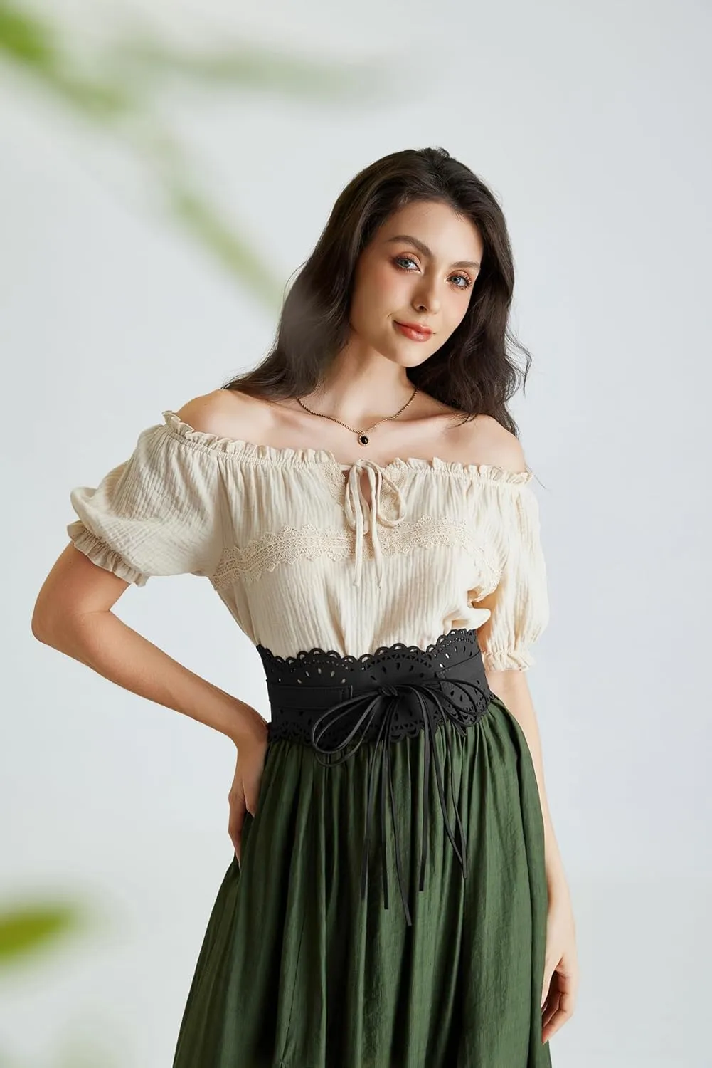 Scarlet Darkness Corset Belt for Women Wide Renaissance Belt Bow Tied Suede Cinch Belts
