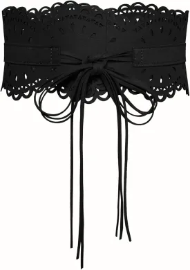 Scarlet Darkness Corset Belt for Women Wide Renaissance Belt Bow Tied Suede Cinch Belts