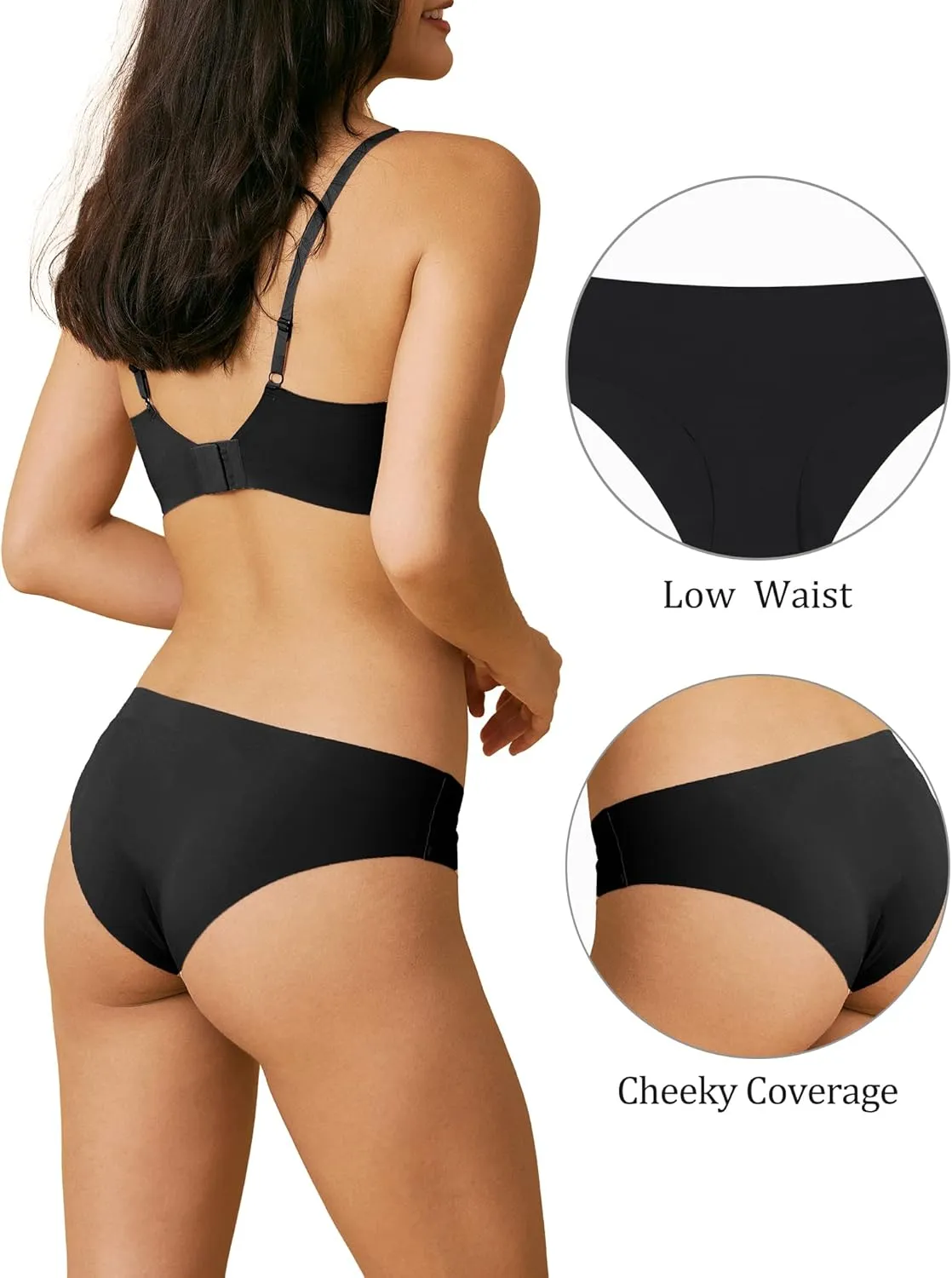SHARICCA Women Seamless Cheeky Bikini No Show Panties Ladies Invisible Breathable Briefs Soft Stretch Underwear Multi Pack