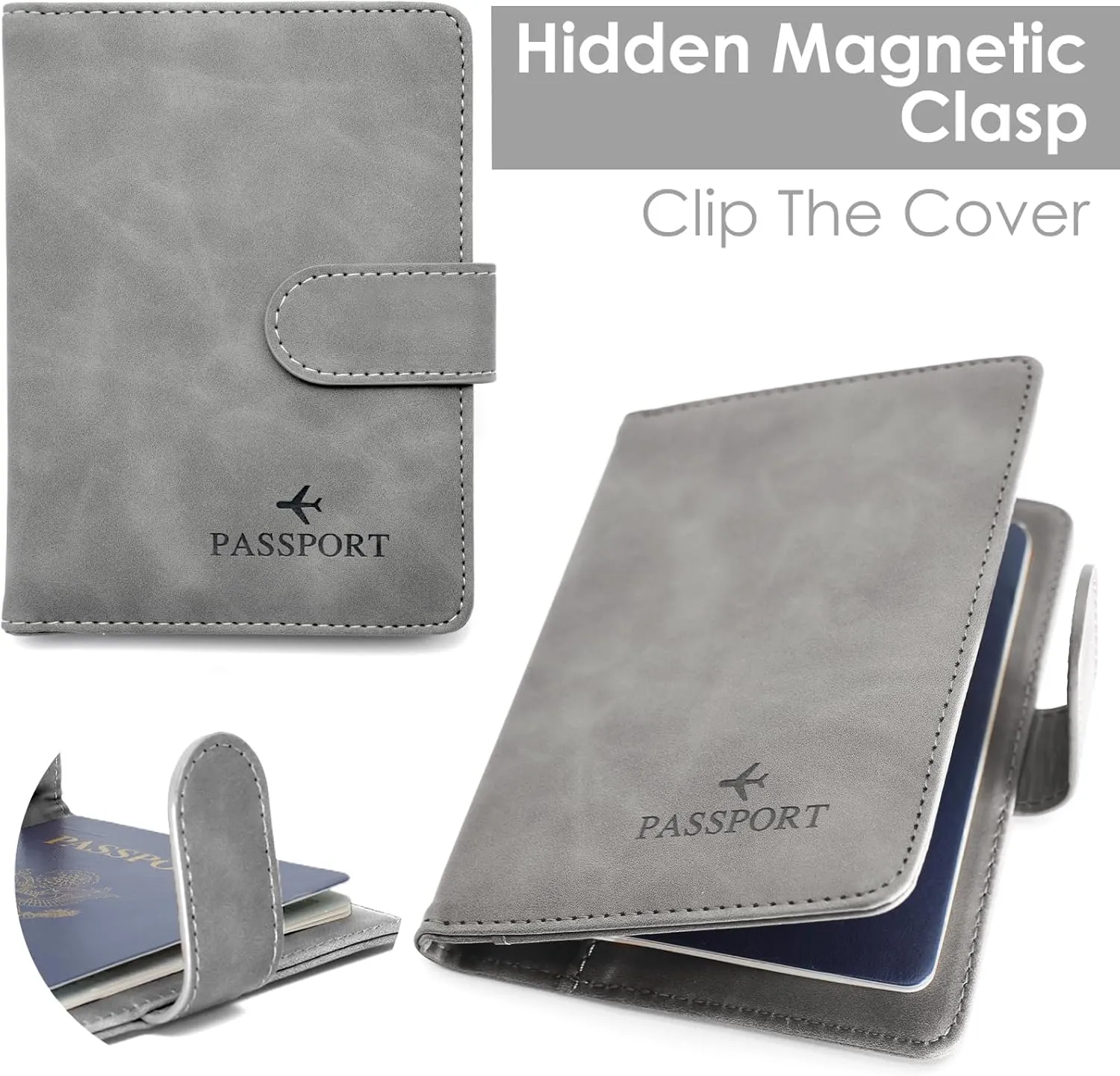 Sizobi Passport Holder Covers Case, Cute Passport Book, Waterproof PU Leather Passport Wallet, International Travel Must Haves Travel Accessories for Women Men, Cruise Ship Essentials (Grey)