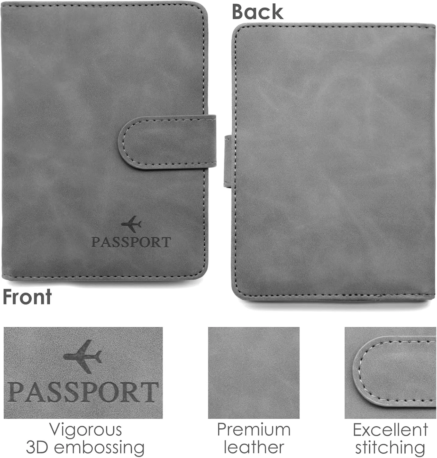 Sizobi Passport Holder Covers Case, Cute Passport Book, Waterproof PU Leather Passport Wallet, International Travel Must Haves Travel Accessories for Women Men, Cruise Ship Essentials (Grey)