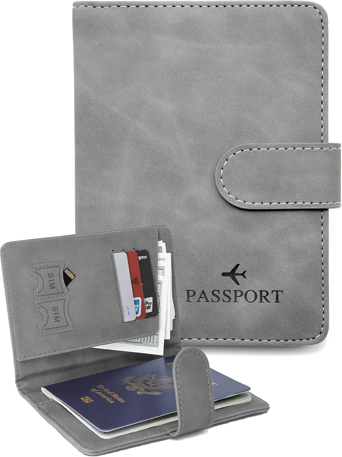 Sizobi Passport Holder Covers Case, Cute Passport Book, Waterproof PU Leather Passport Wallet, International Travel Must Haves Travel Accessories for Women Men, Cruise Ship Essentials (Grey)